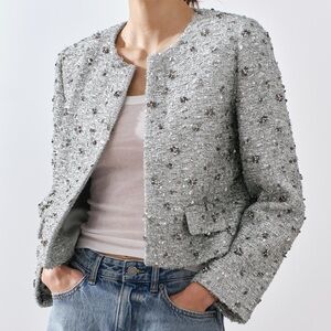 NEW Zara Gray Tweed Blazer Size XS